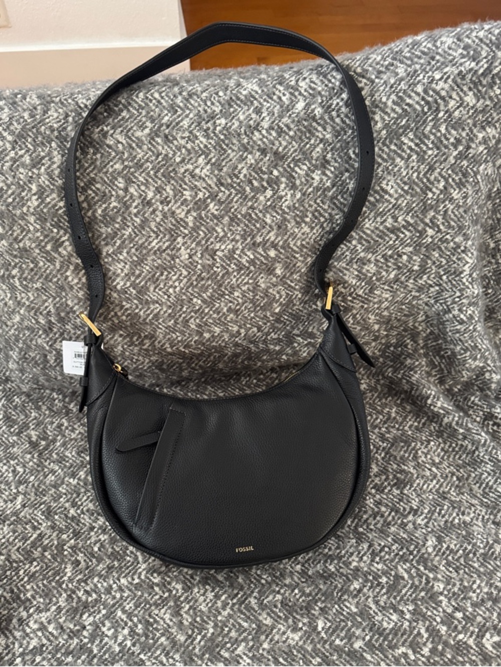 Fossil Black Pebble Leather Crescent Shoulder Bag